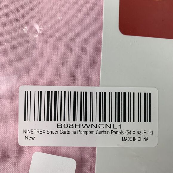 Sheer Curtains with Pom pom Linen Curtains Set of 2 Curtain Panels 54 X 53, Pink - Picture 10 of 12